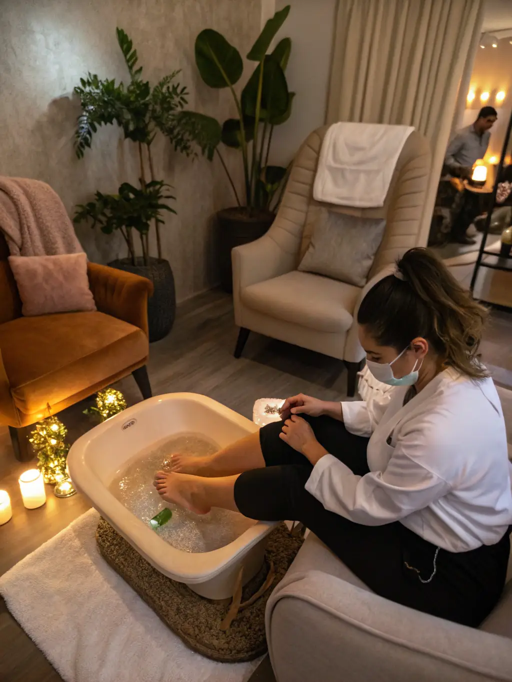 Image of feet undergoing a luxurious pedicure treatment, emphasizing the relaxation and care provided during Negle.tilst's pedicure services.