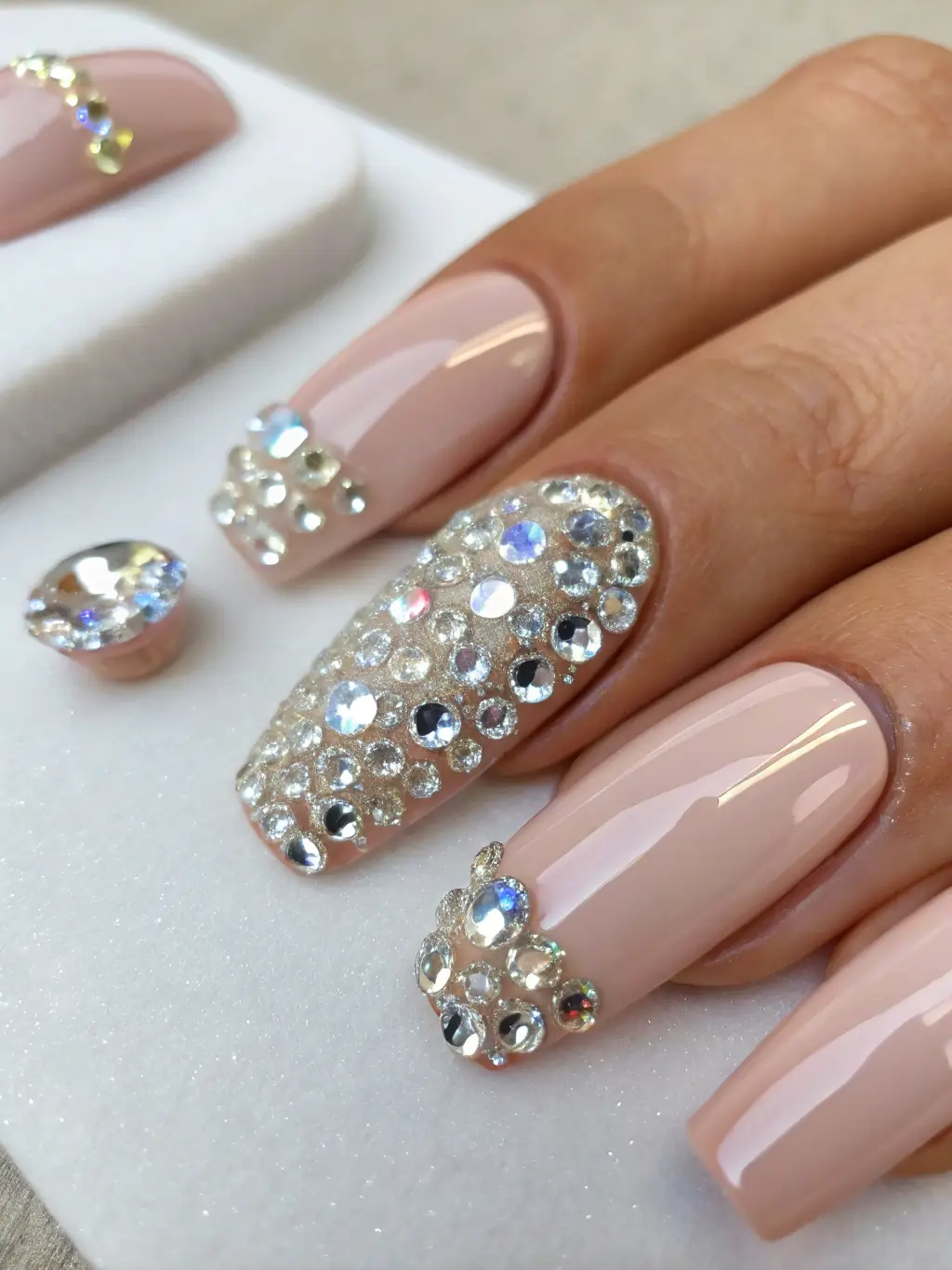 Image of a hand with beautifully applied gel nails in a trendy, modern color, highlighting the durability and shine of Negle.tilst's gel services.